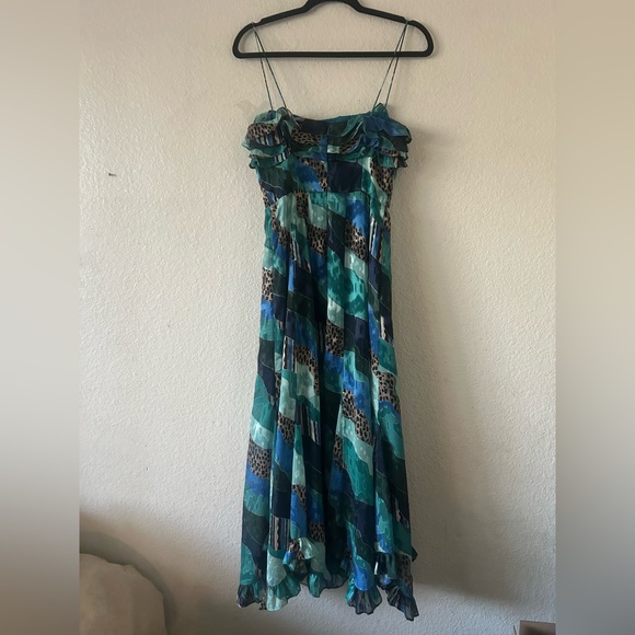 Hutch Womens 2 Blue Animal Print Maxi Ruffle Strap Patchwork Dress Fairy - Picture 2 of 15